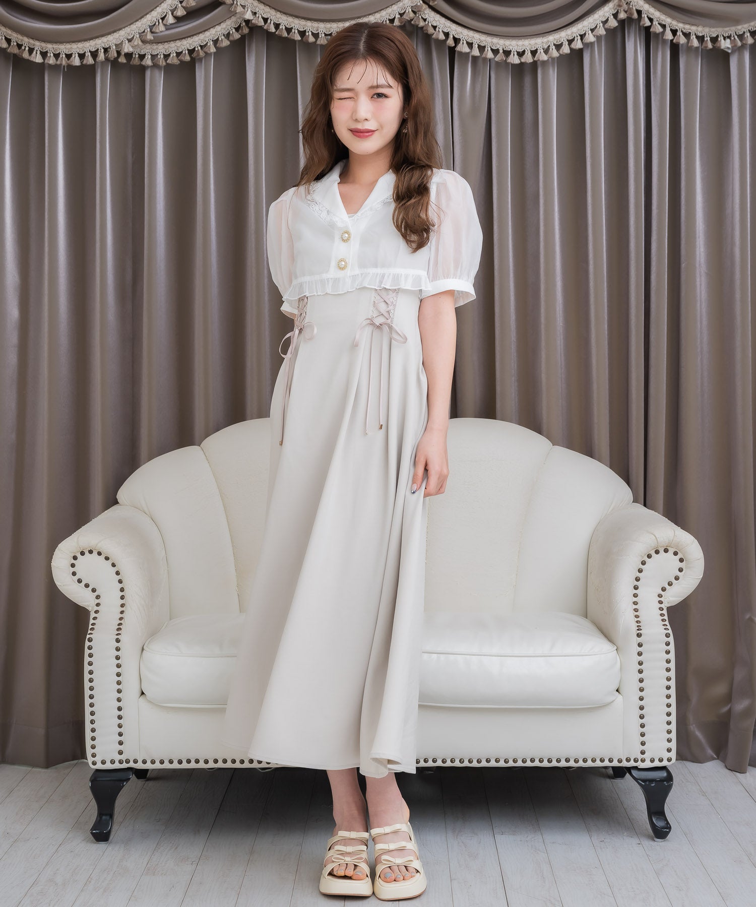 クチュールバイロジータ couture BY ROJITA テーラードシアーブラウス×キャミワンピースセット （ベージュ） ベージュ