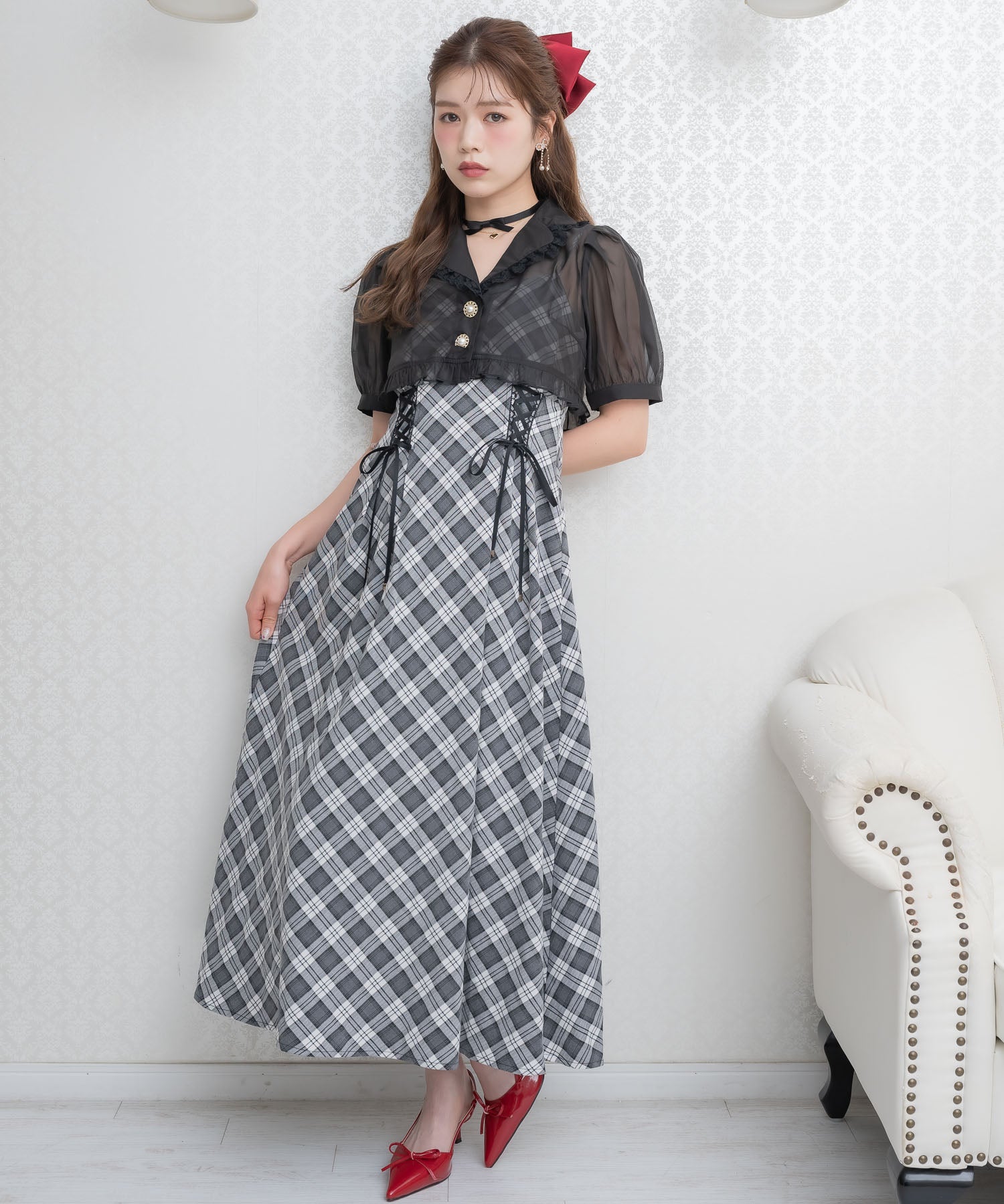 クチュールバイロジータ couture BY ROJITA テーラードシアーブラウス×キャミワンピースセット （チェック） チェック