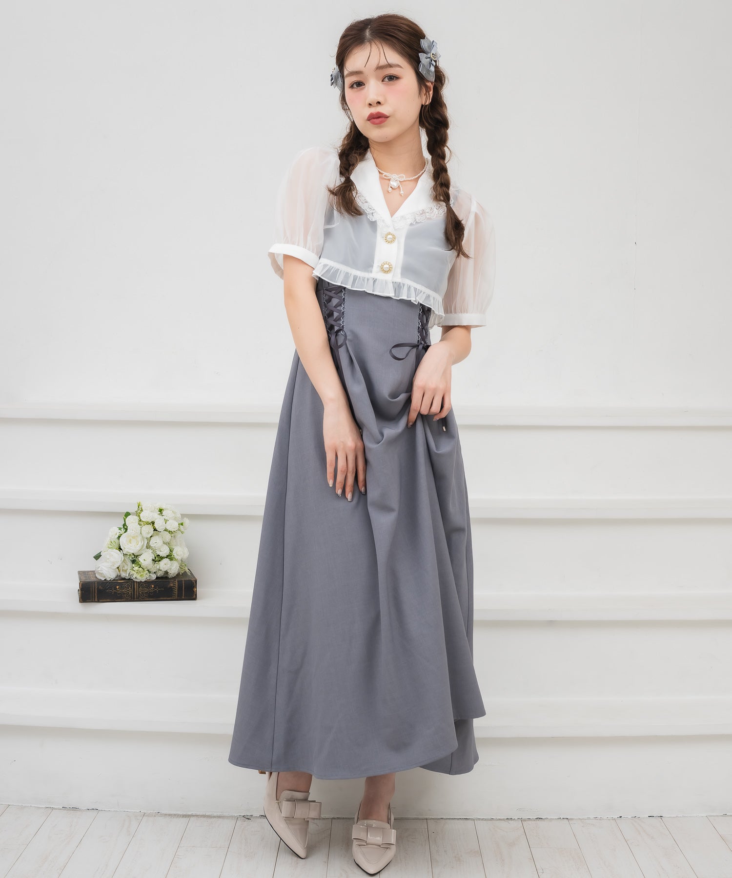 クチュールバイロジータ couture BY ROJITA テーラードシアーブラウス×キャミワンピースセット （グレー） グレー