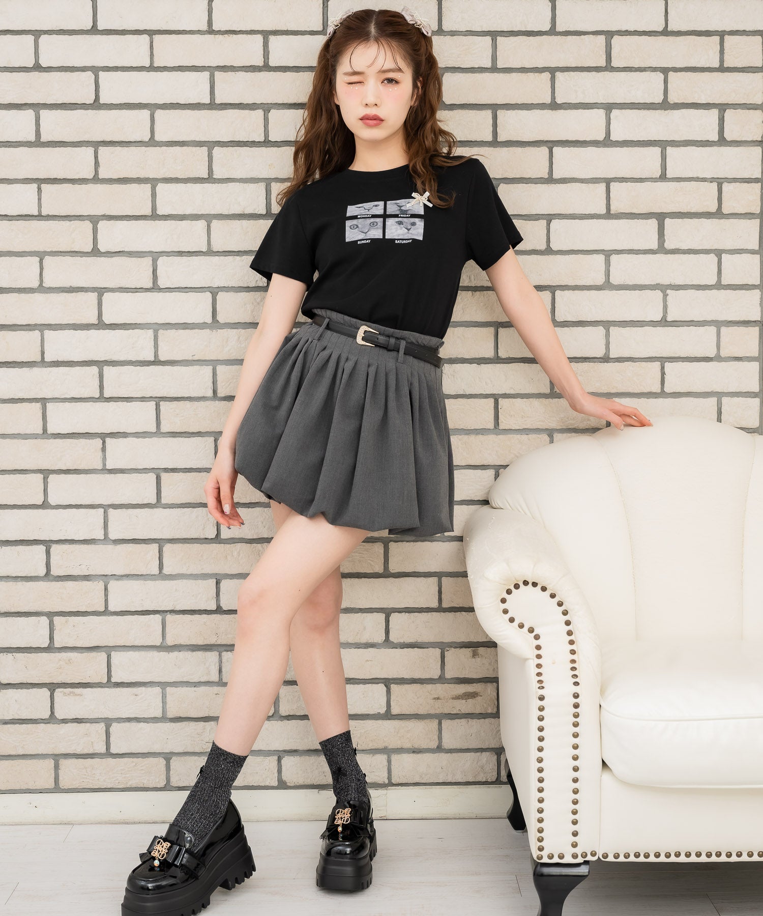 クチュールバイロジータ couture BY ROJITA ベルト付きバルーンスカパン （グレー） グレー