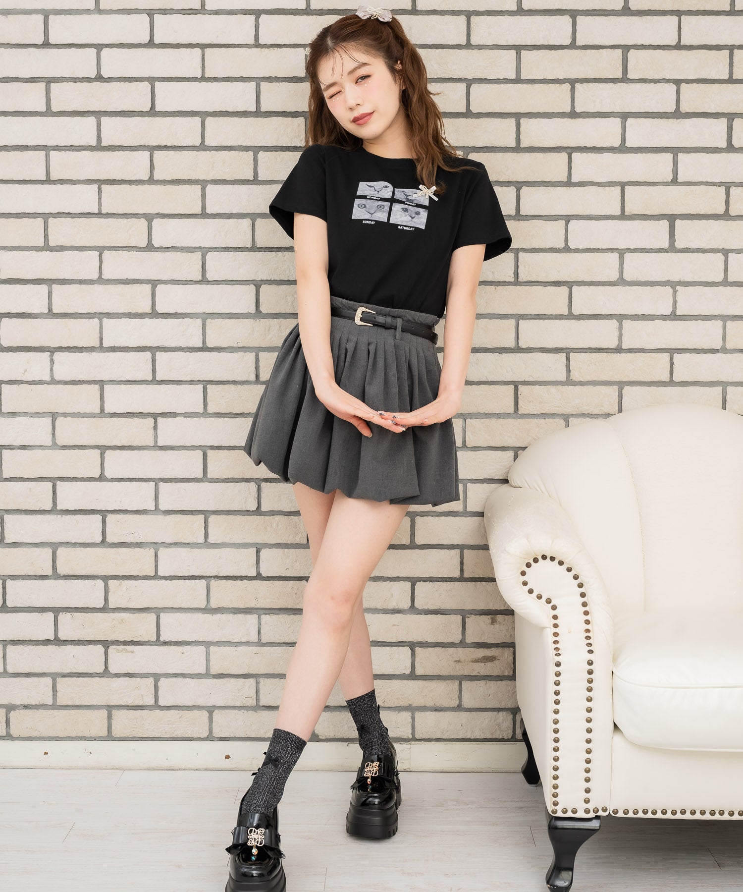 クチュールバイロジータ couture BY ROJITA ベルト付きバルーンスカパン （グレー） グレー
