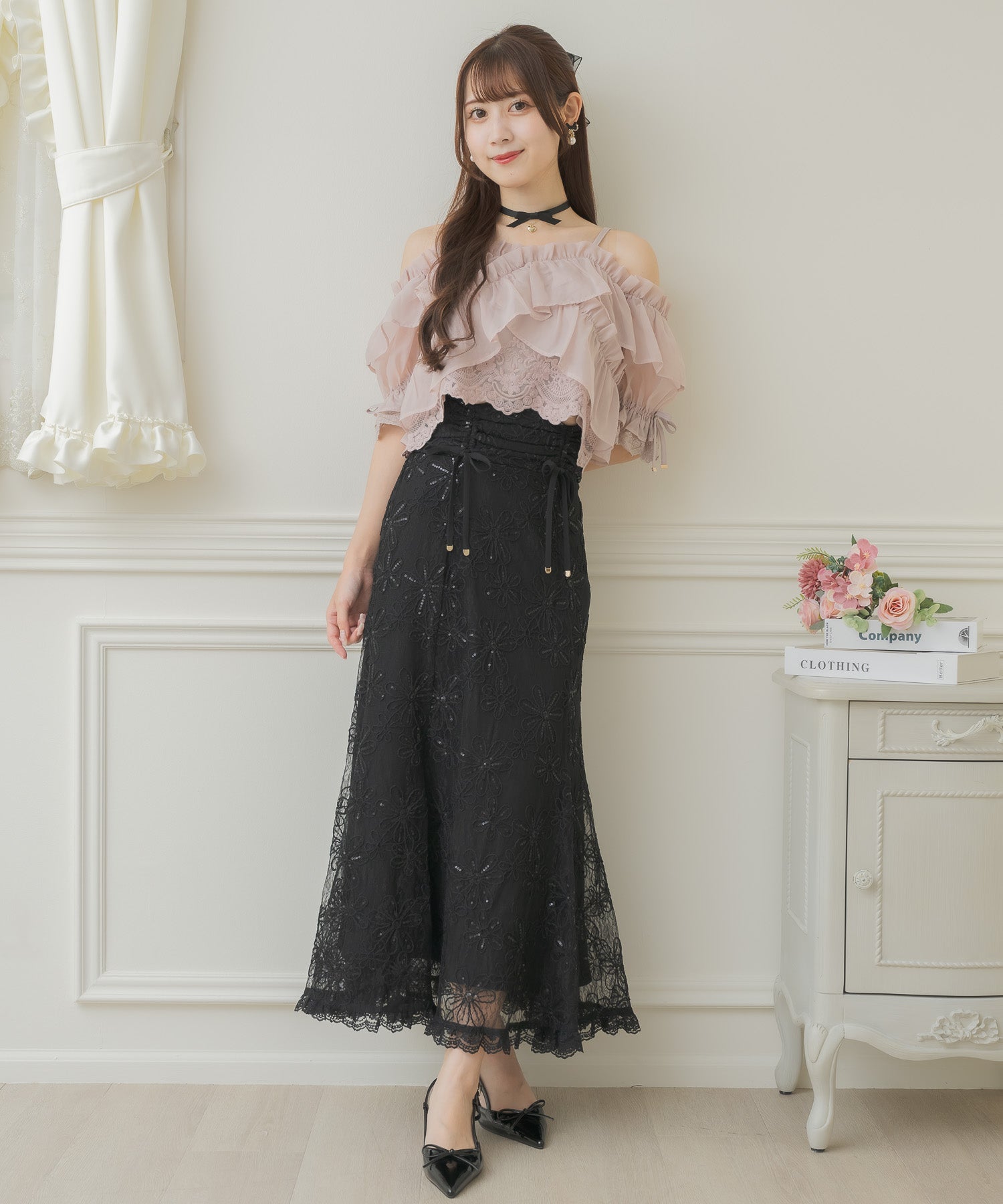 クチュールバイロジータ couture BY ROJITA フラワー刺繍レーシースカート （ブラック） ブラック
