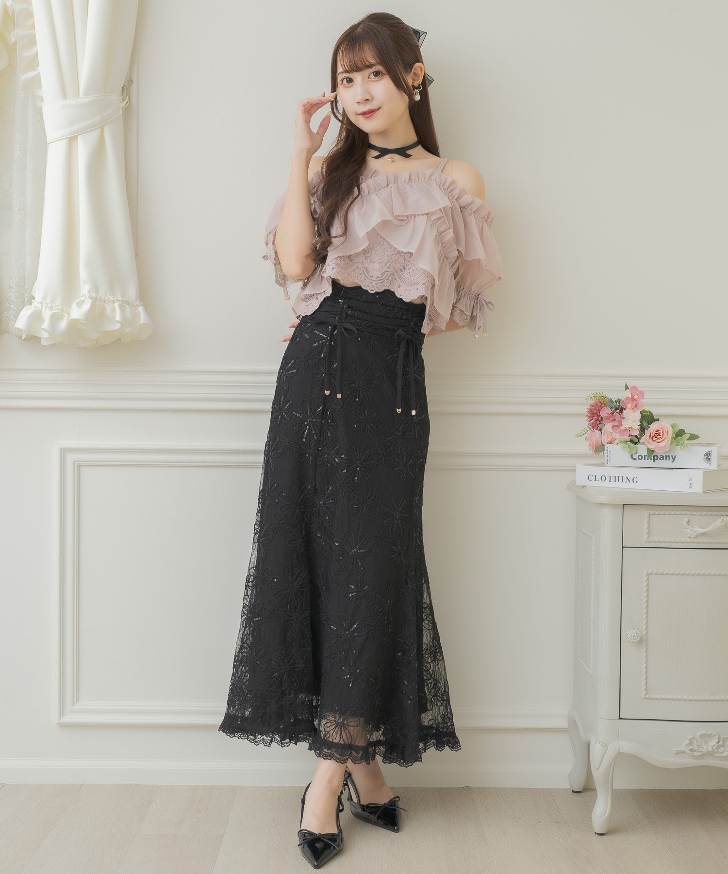 クチュールバイロジータ couture BY ROJITA フラワー刺繍レーシースカート （ブラック） ブラック
