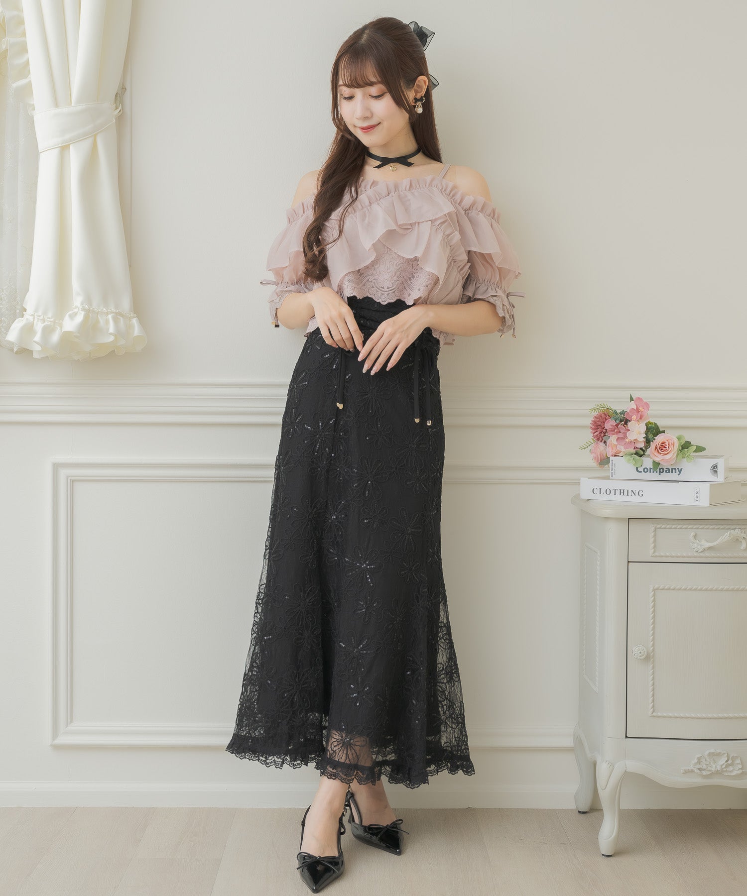 クチュールバイロジータ couture BY ROJITA フラワー刺繍レーシースカート （ブラック） ブラック