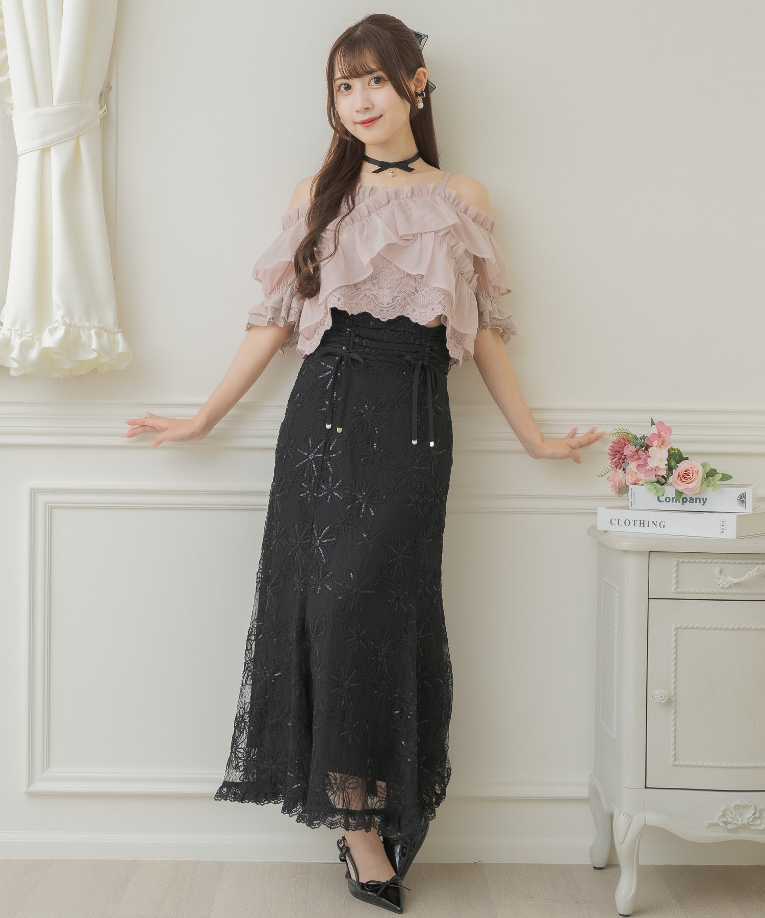 クチュールバイロジータ couture BY ROJITA フラワー刺繍レーシースカート （ブラック） ブラック