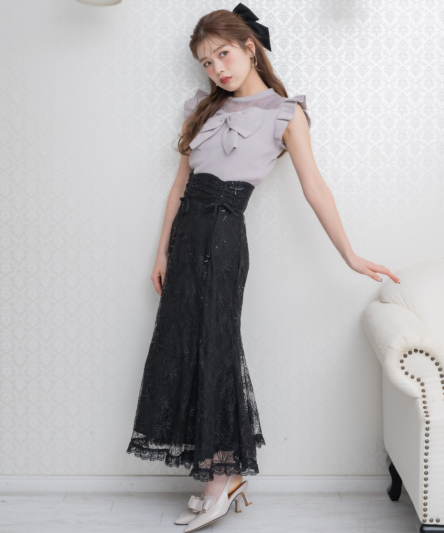 クチュールバイロジータ couture BY ROJITA フラワー刺繍レーシースカート （ブラック） ブラック