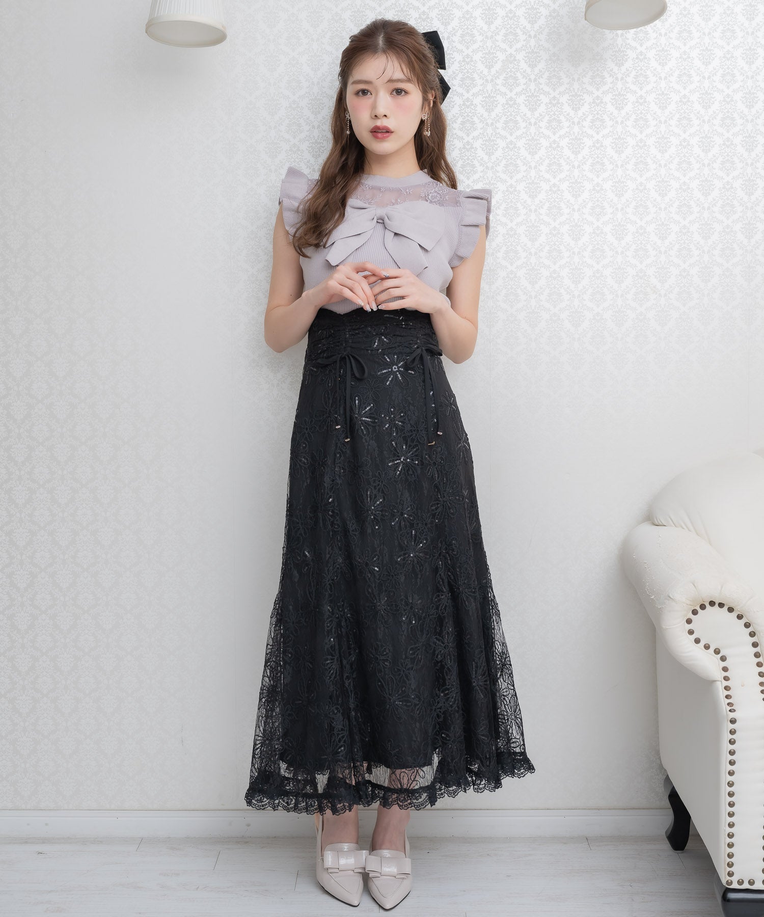 クチュールバイロジータ couture BY ROJITA フラワー刺繍レーシースカート （ブラック） ブラック