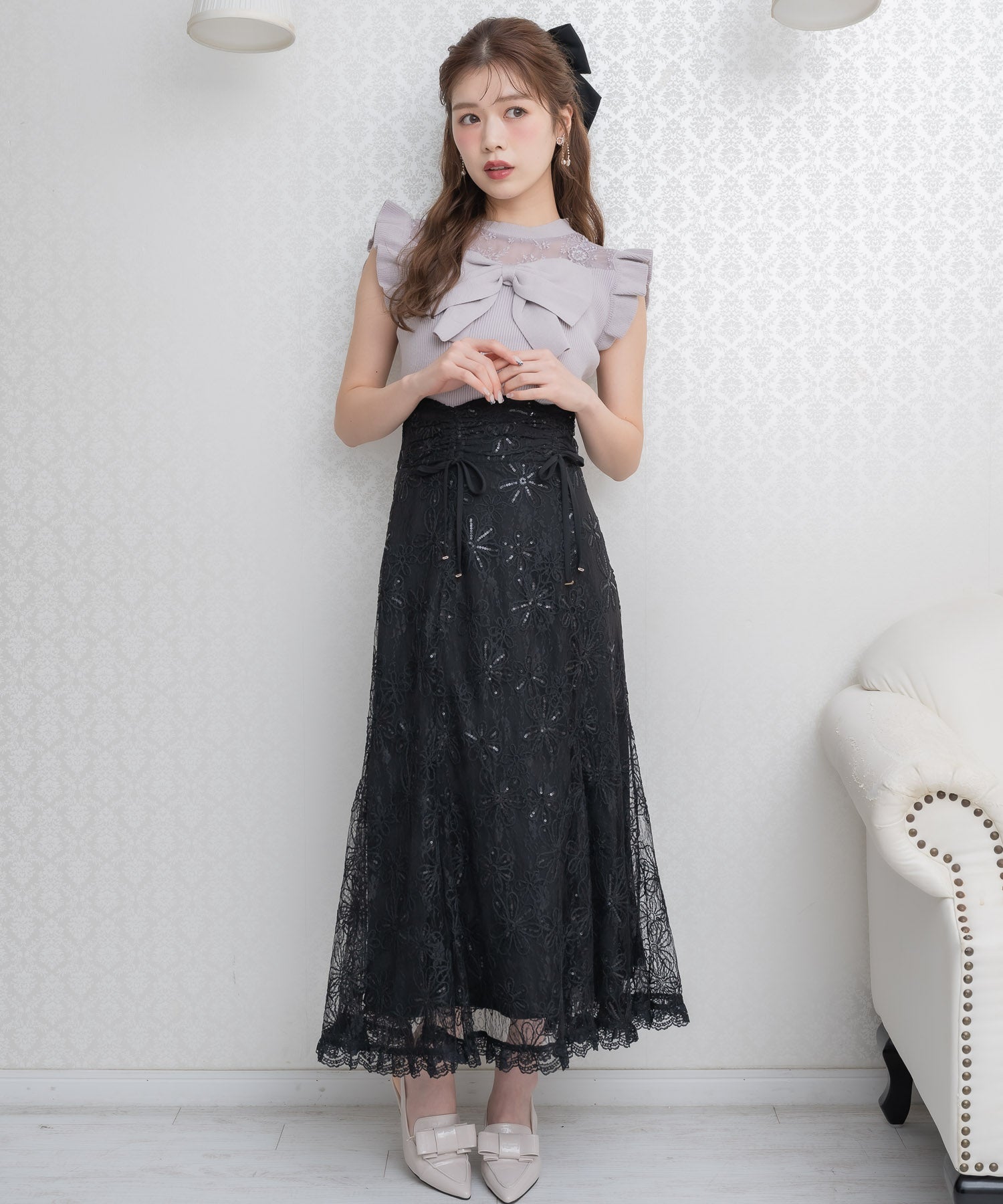 クチュールバイロジータ couture BY ROJITA フラワー刺繍レーシースカート （ブラック） ブラック