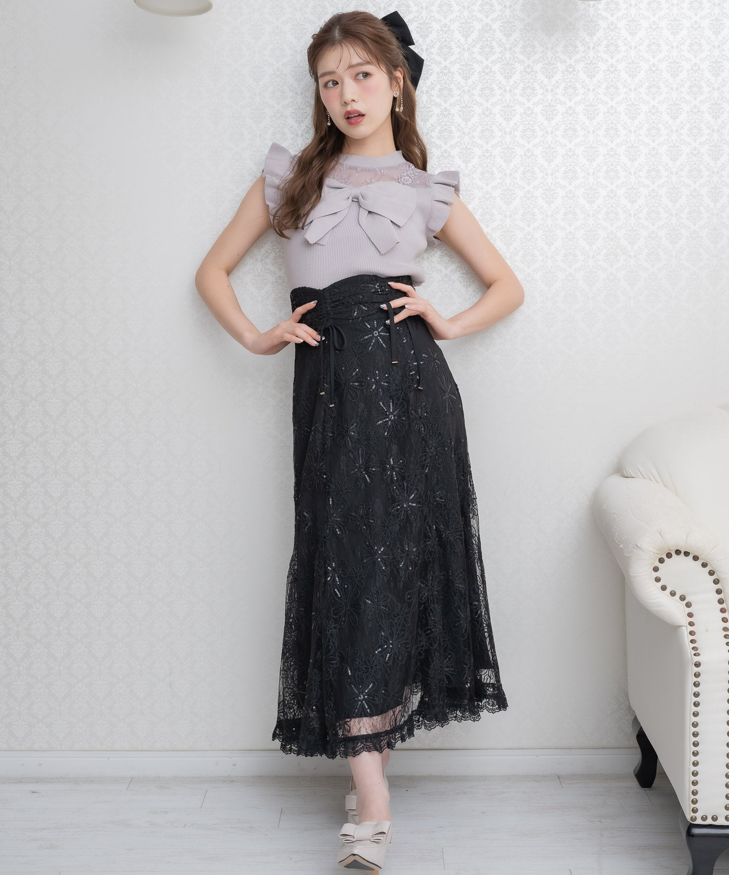 クチュールバイロジータ couture BY ROJITA フラワー刺繍レーシースカート （ブラック） ブラック