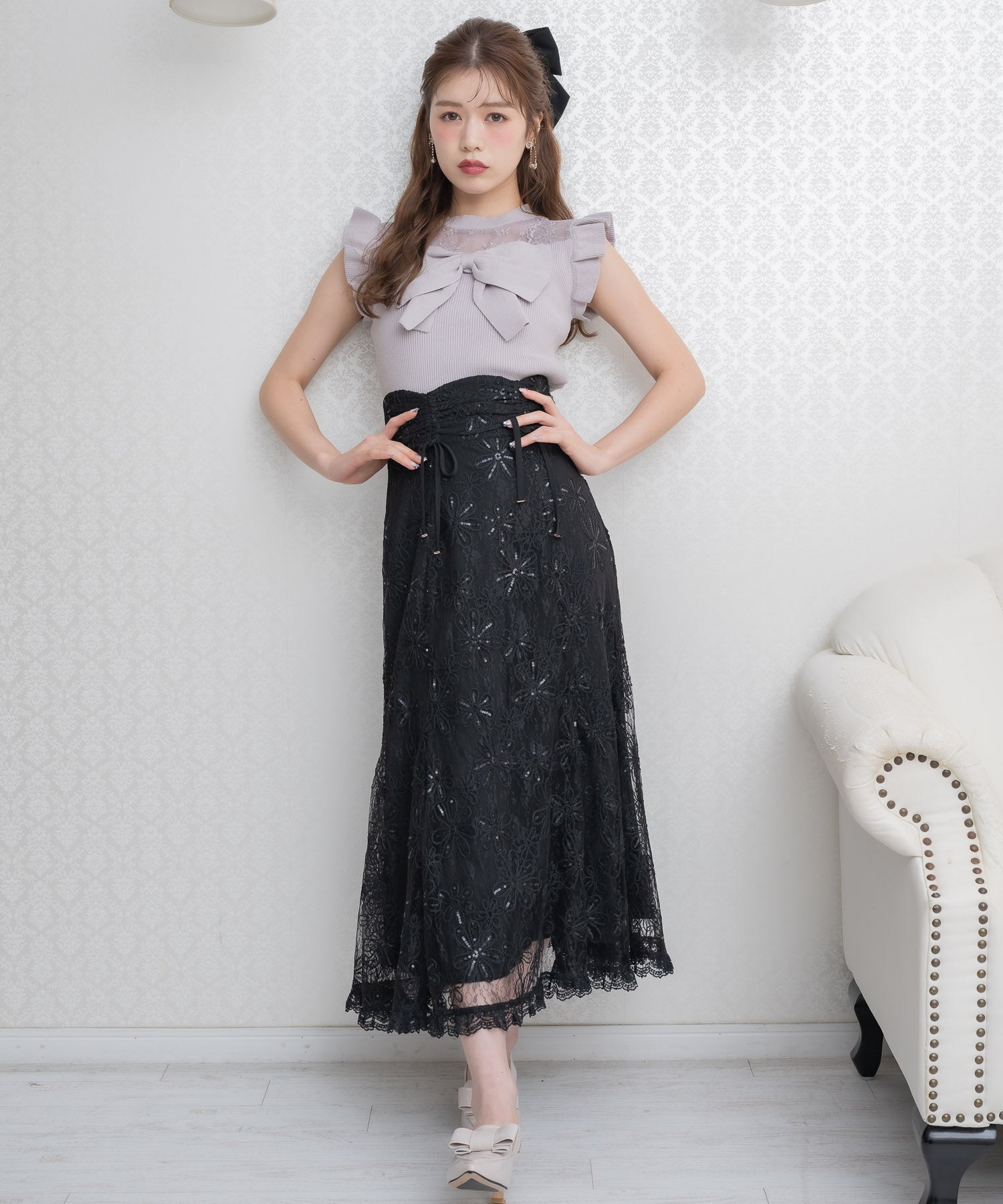 クチュールバイロジータ couture BY ROJITA フラワー刺繍レーシースカート （ブラック） ブラック