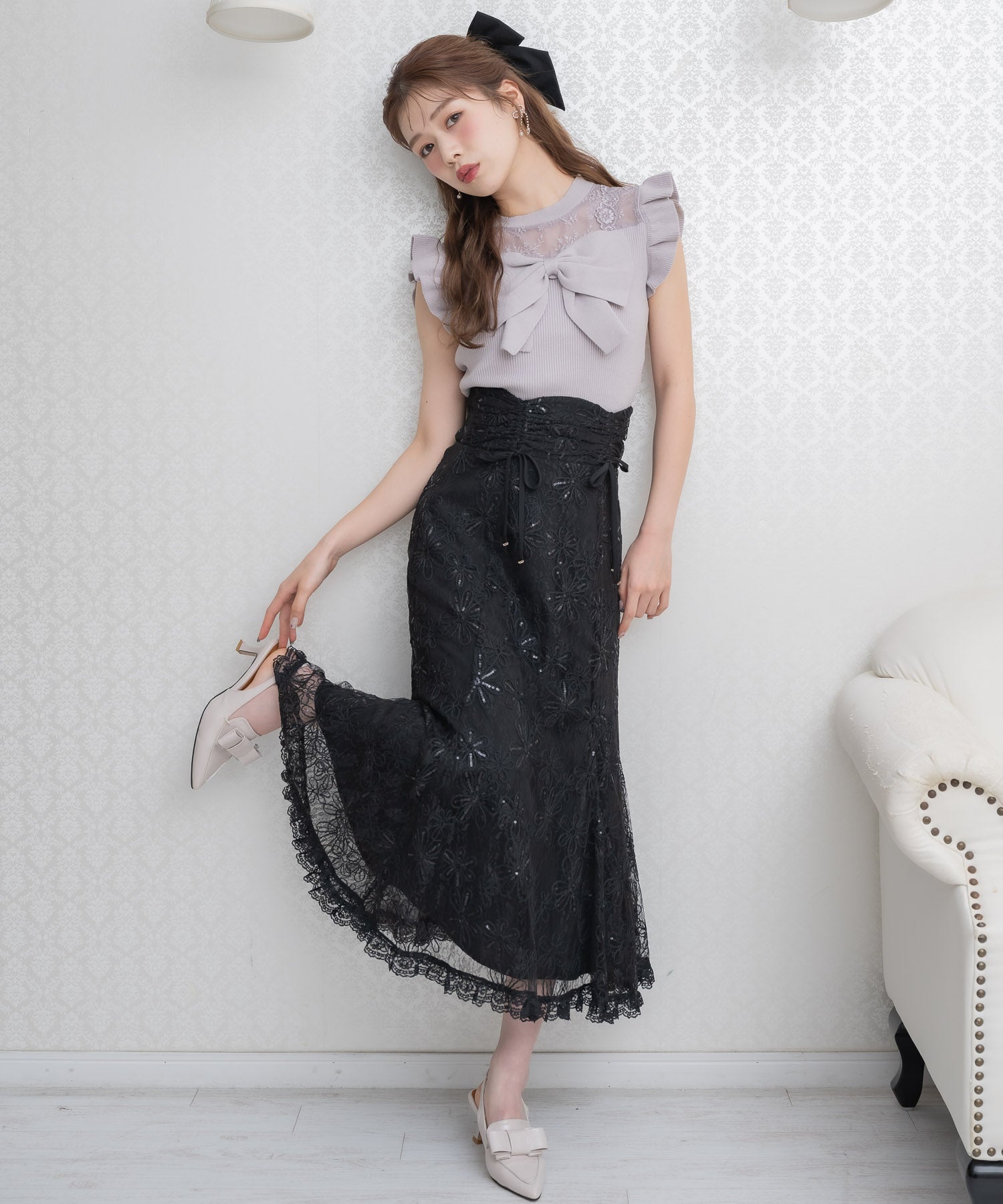 クチュールバイロジータ couture BY ROJITA フラワー刺繍レーシースカート （ブラック） ブラック