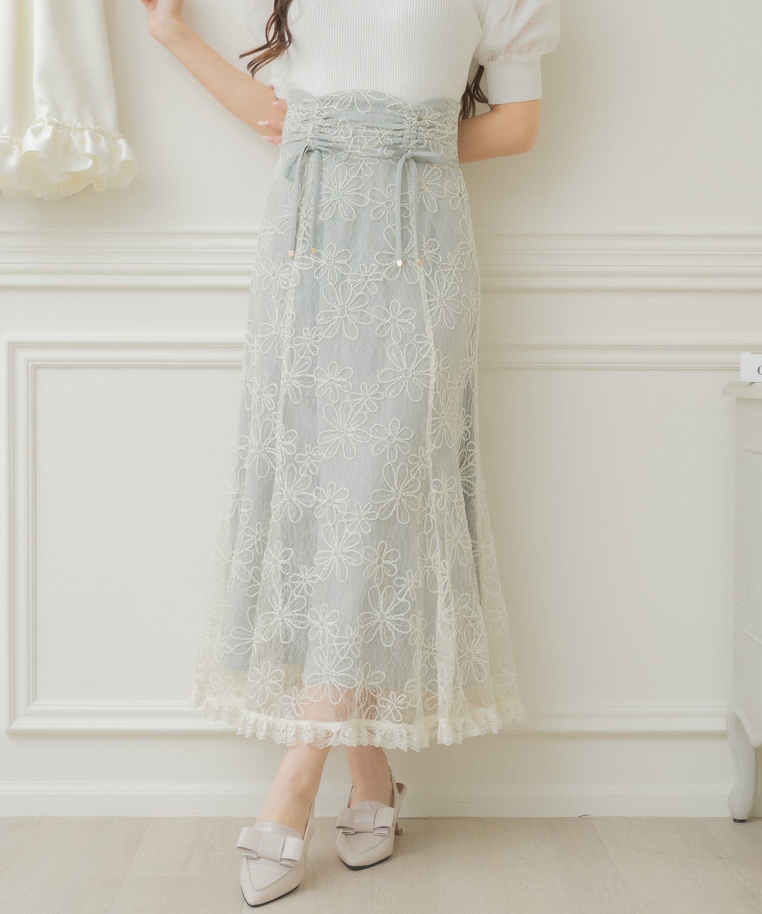 クチュールバイロジータ couture BY ROJITA フラワー刺繍レーシースカート （ミント） ミント