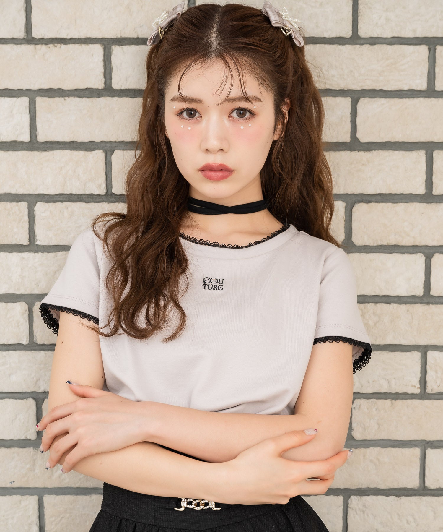 クチュールバイロジータ couture BY ROJITA リボンチョーカー刺繍Tシャツ （ピンク） ピンク