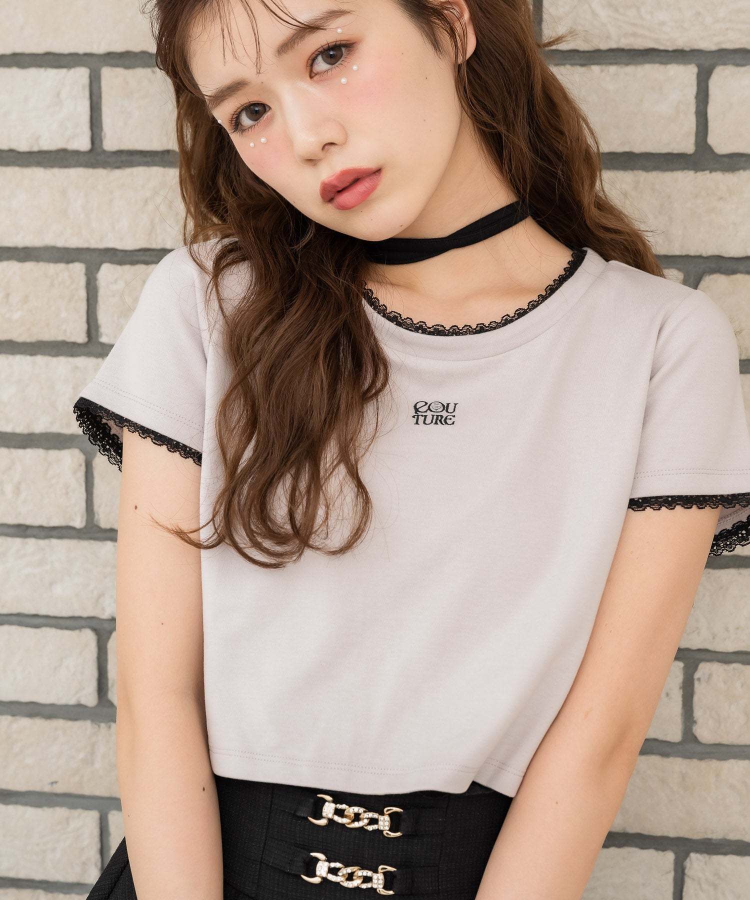 クチュールバイロジータ couture BY ROJITA リボンチョーカー刺繍Tシャツ （ピンク） ピンク