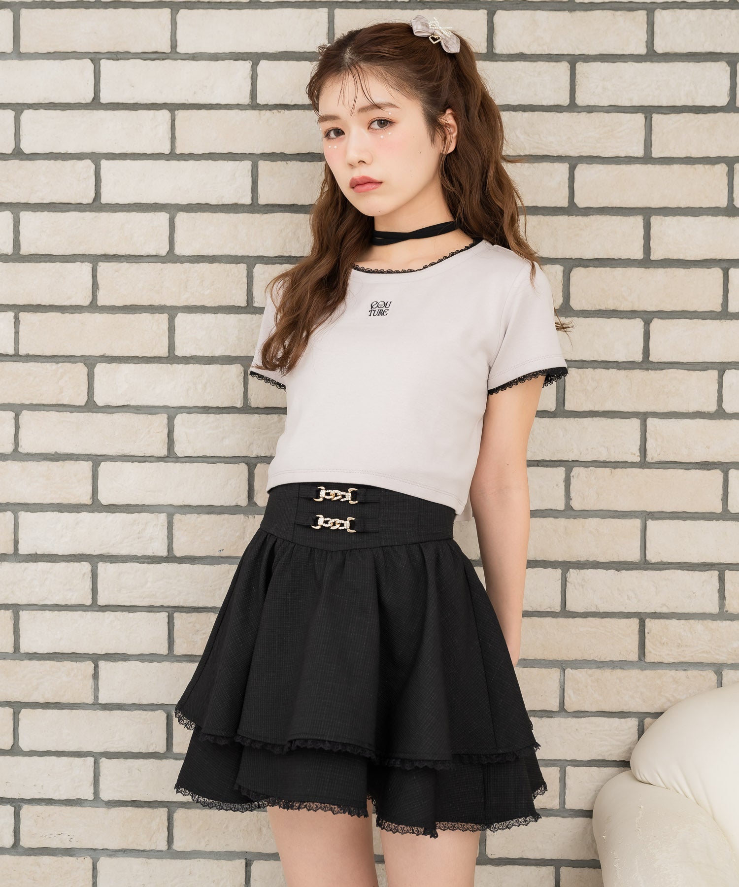 クチュールバイロジータ couture BY ROJITA リボンチョーカー刺繍Tシャツ （ピンク） ピンク