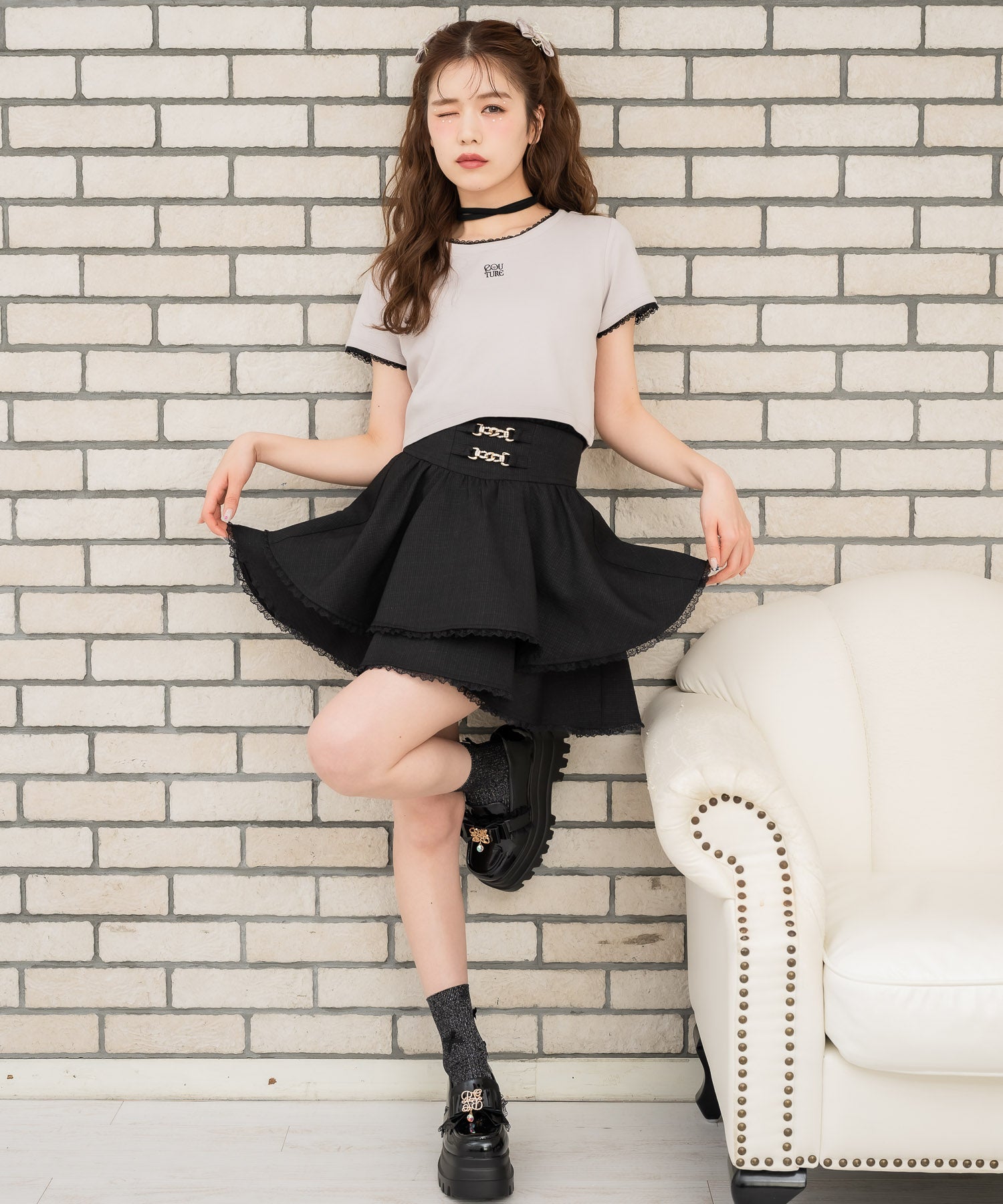 クチュールバイロジータ couture BY ROJITA リボンチョーカー刺繍Tシャツ （ピンク） ピンク