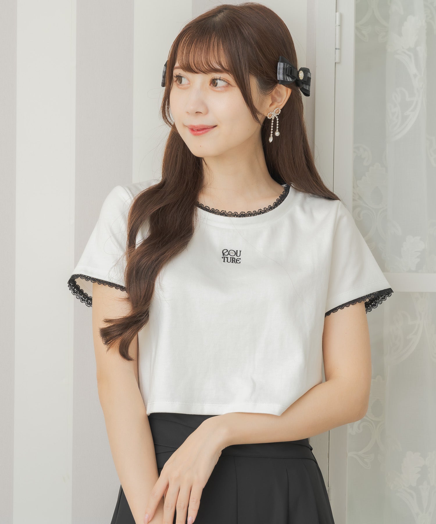 クチュールバイロジータ couture BY ROJITA リボンチョーカー刺繍Tシャツ （ピンク） ピンク