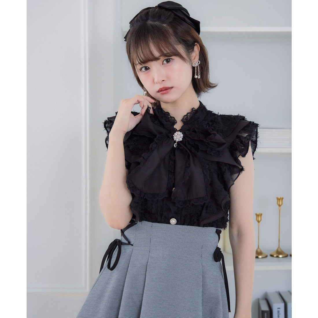 クチュールバイロジータ couture BY ROJITA 肩フリルフェザーブラウス （ブラック） ブラック