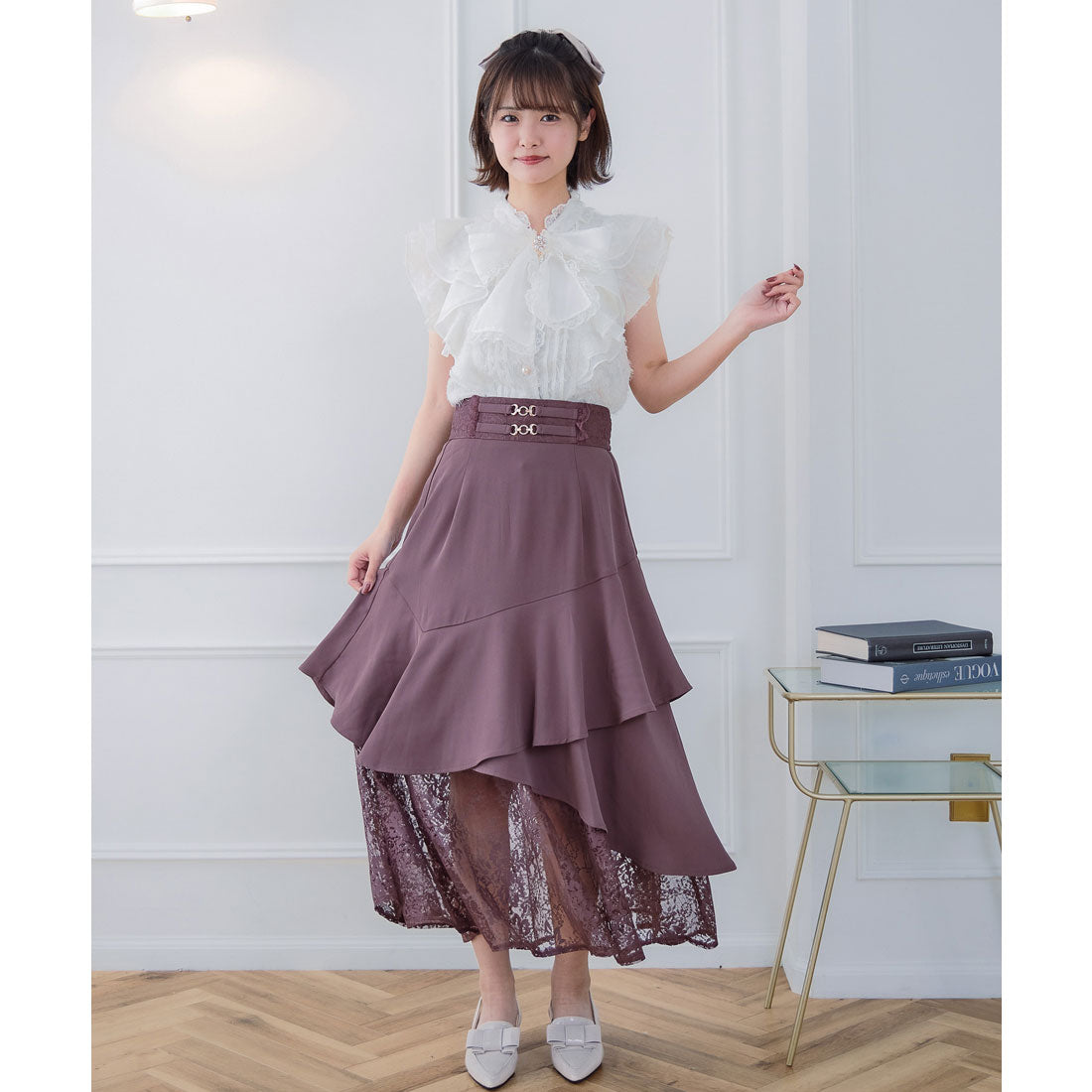 クチュールバイロジータ couture BY ROJITA チェーンバックルレースレイヤードロングスカート （ピンクブラウン） ピンクブラウン