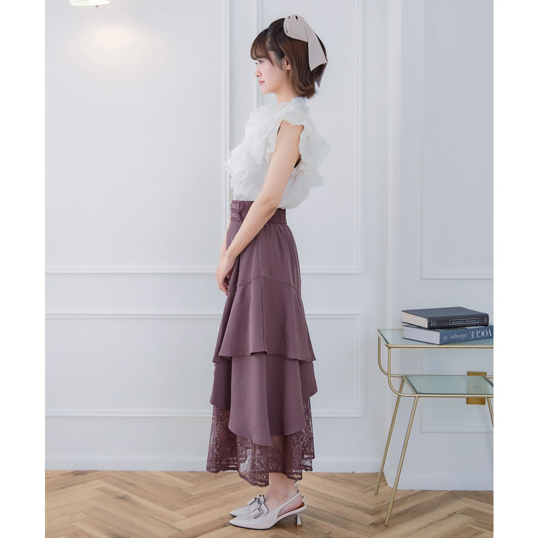 クチュールバイロジータ couture BY ROJITA チェーンバックルレースレイヤードロングスカート （ピンクブラウン） ピンクブラウン