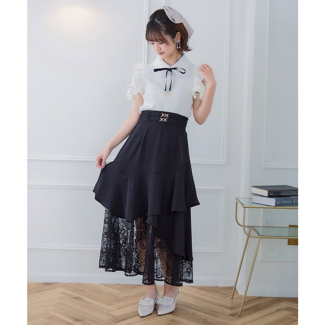 クチュールバイロジータ couture BY ROJITA チェーンバックルレースレイヤードロングスカート （ピンクブラウン） ピンクブラウン