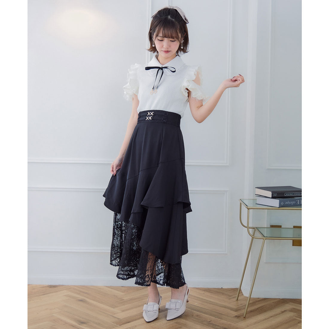 クチュールバイロジータ couture BY ROJITA チェーンバックルレースレイヤードロングスカート （ピンクブラウン） ピンクブラウン