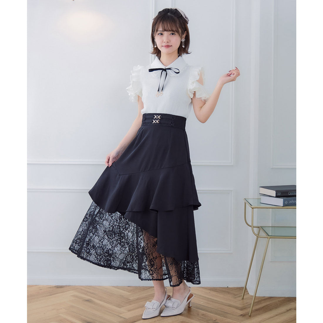 クチュールバイロジータ couture BY ROJITA チェーンバックルレースレイヤードロングスカート （ピンクブラウン） ピンクブラウン