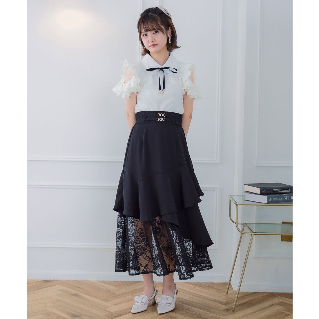 クチュールバイロジータ couture BY ROJITA チェーンバックルレースレイヤードロングスカート （ピンクブラウン） ピンクブラウン