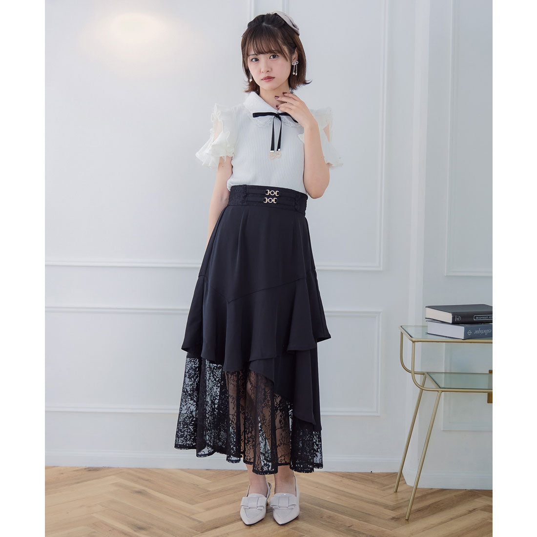 クチュールバイロジータ couture BY ROJITA チェーンバックルレースレイヤードロングスカート （ピンクブラウン） ピンクブラウン