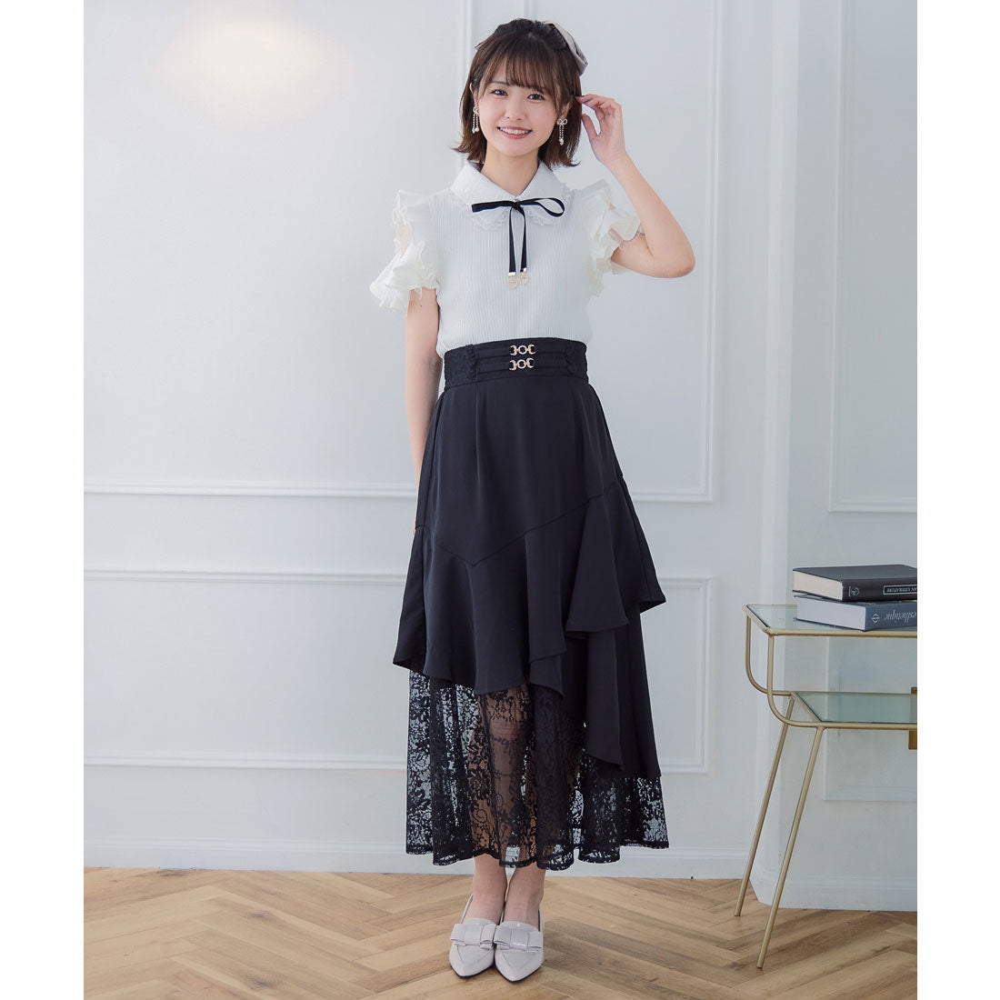 クチュールバイロジータ couture BY ROJITA チェーンバックルレースレイヤードロングスカート （ピンクブラウン） ピンクブラウン
