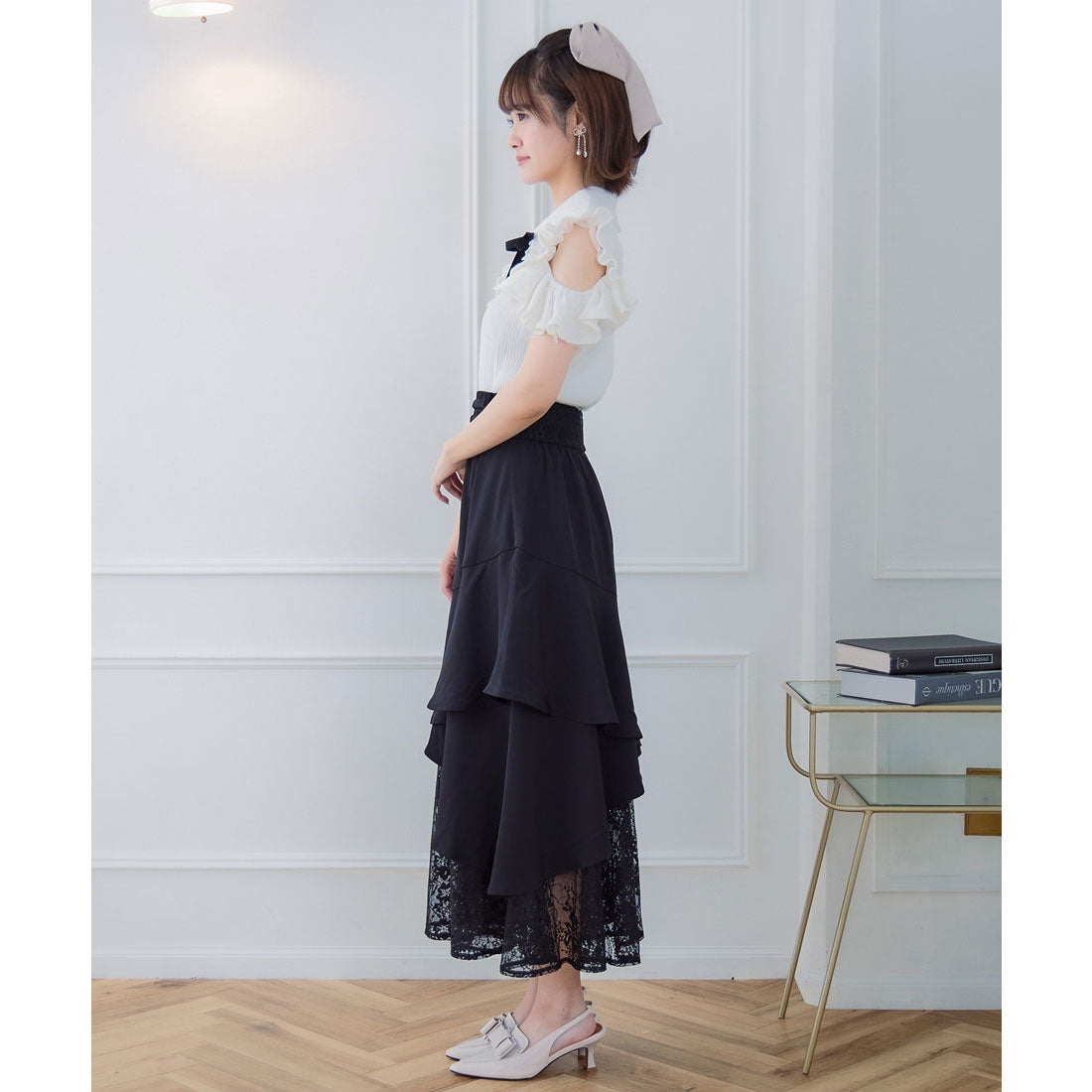 クチュールバイロジータ couture BY ROJITA チェーンバックルレースレイヤードロングスカート （ピンクブラウン） ピンクブラウン