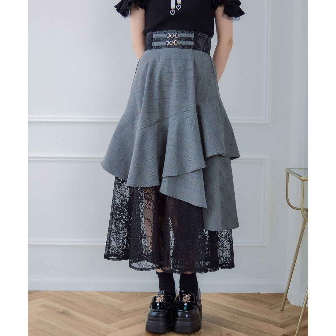 クチュールバイロジータ couture BY ROJITA チェーンバックルレースレイヤードロングスカート （ピンクブラウン） ピンクブラウン