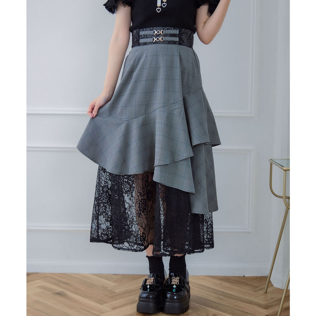 クチュールバイロジータ couture BY ROJITA チェーンバックルレースレイヤードロングスカート （チェック） チェック