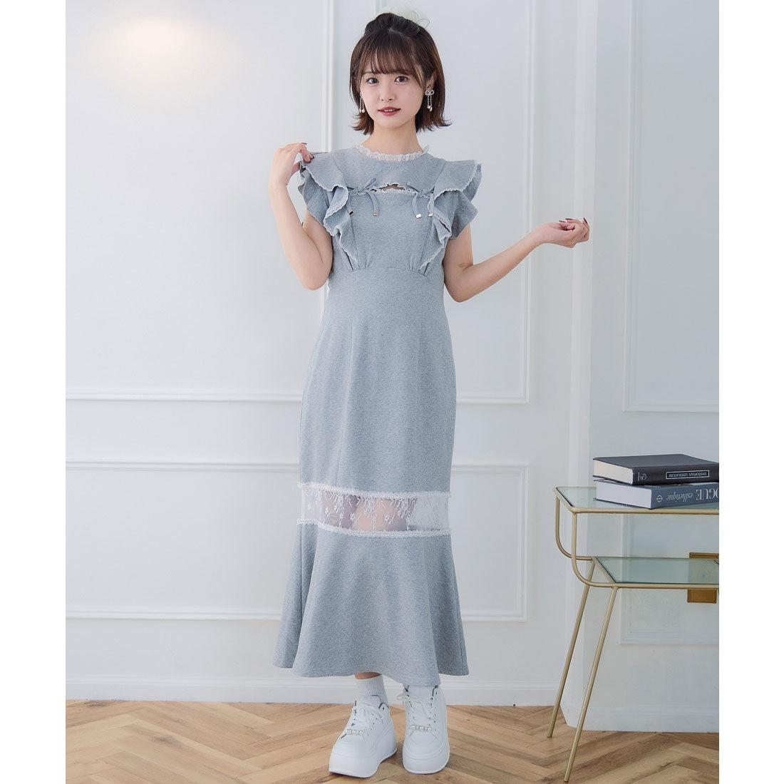 クチュールバイロジータ couture BY ROJITA 肩フリルスウエットロングワンピース （グレー） グレー
