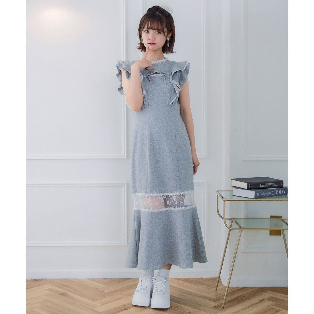 クチュールバイロジータ couture BY ROJITA 肩フリルスウエットロングワンピース （グレー） グレー