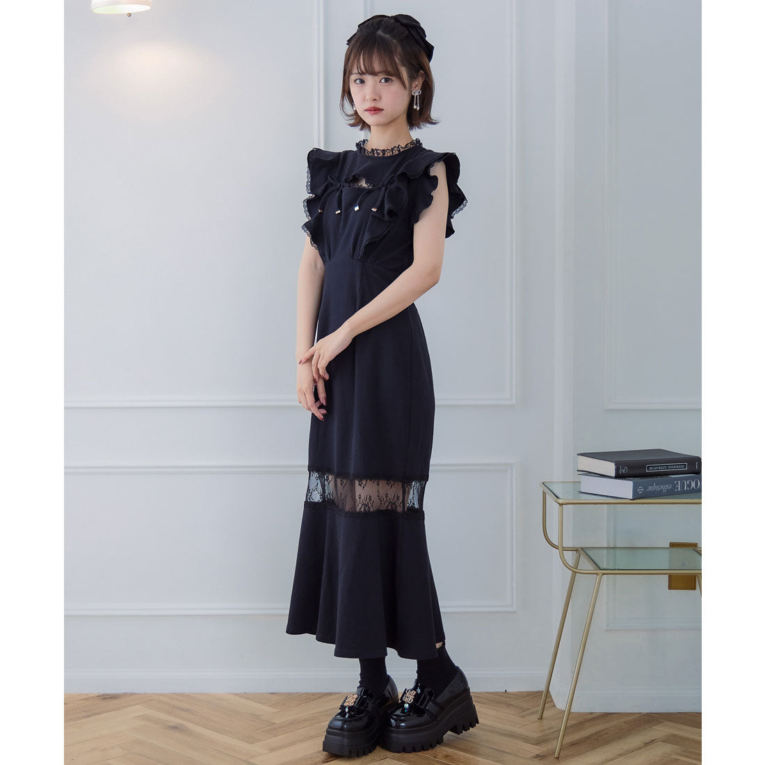 クチュールバイロジータ couture BY ROJITA 肩フリルスウエットロングワンピース （ブラック） ブラック