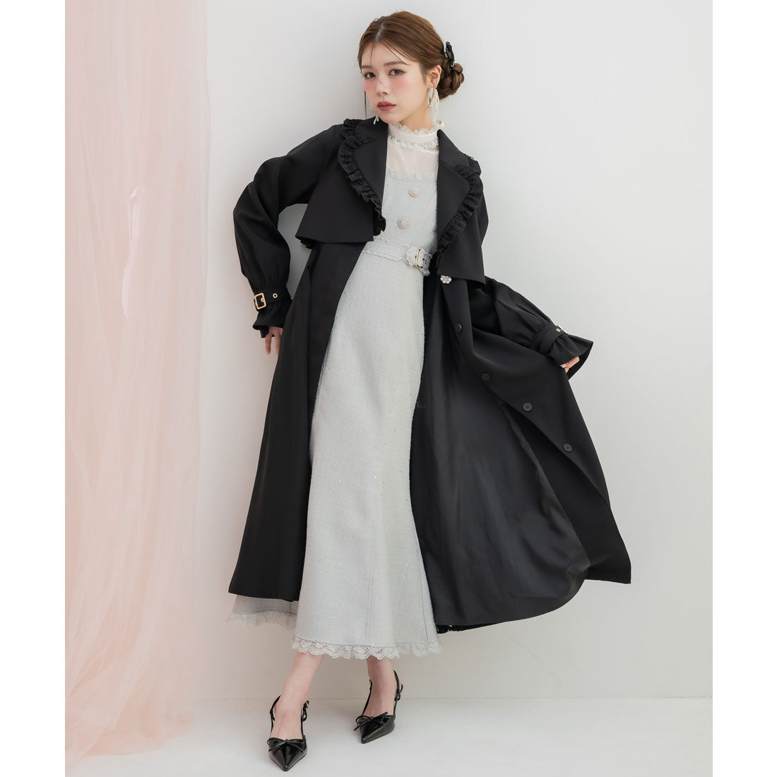 クチュールバイロジータ couture BY ROJITA バックレース切替トレンチコート （ブラック） ブラック