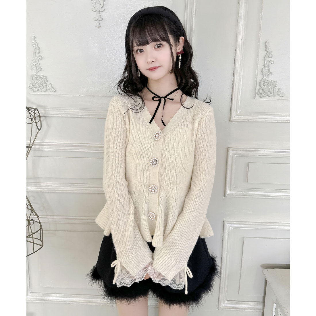 クチュールバイロジータ couture BY ROJITA ペプラムラメニットカーディガン （アイボリー） アイボリー