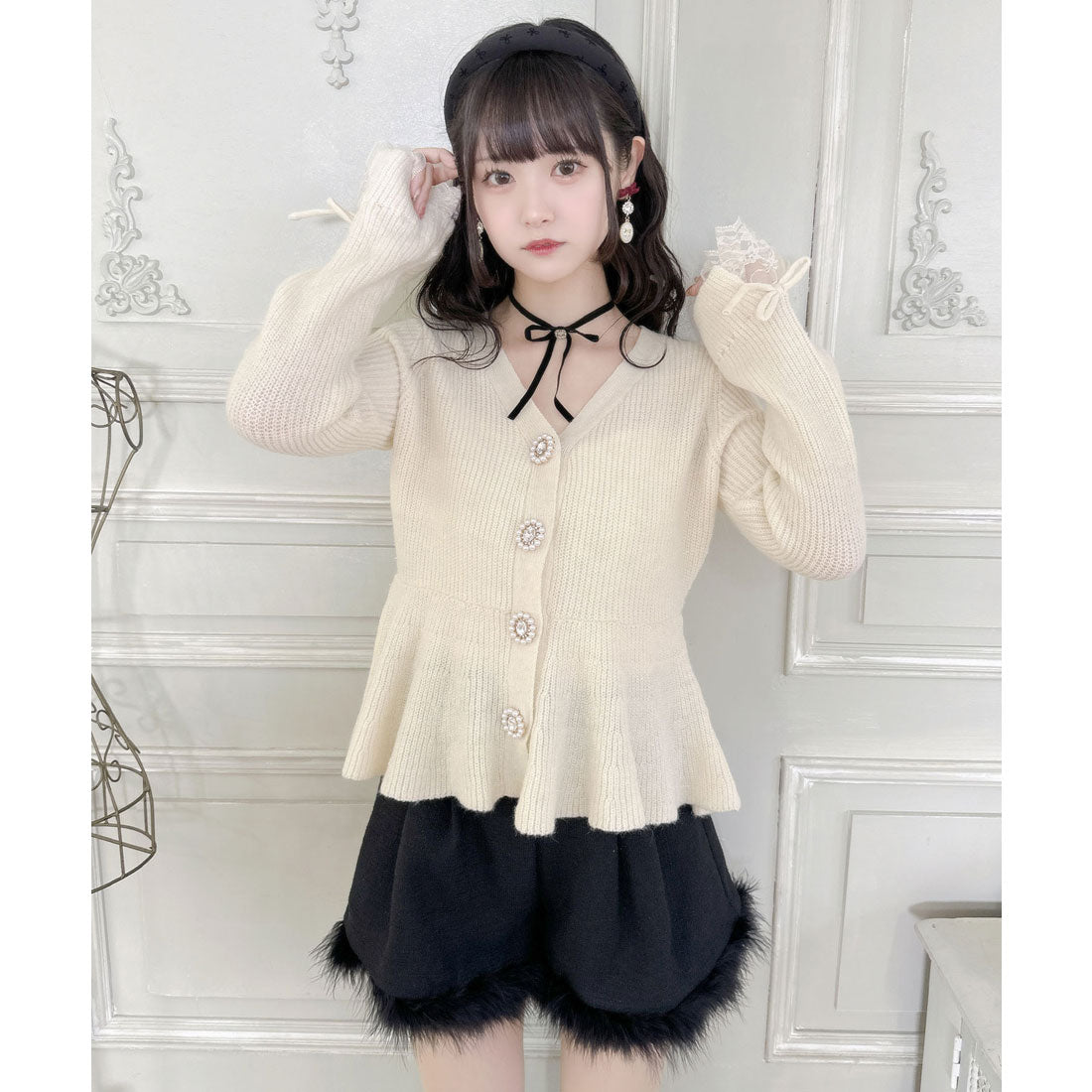 クチュールバイロジータ couture BY ROJITA ペプラムラメニットカーディガン （アイボリー） アイボリー