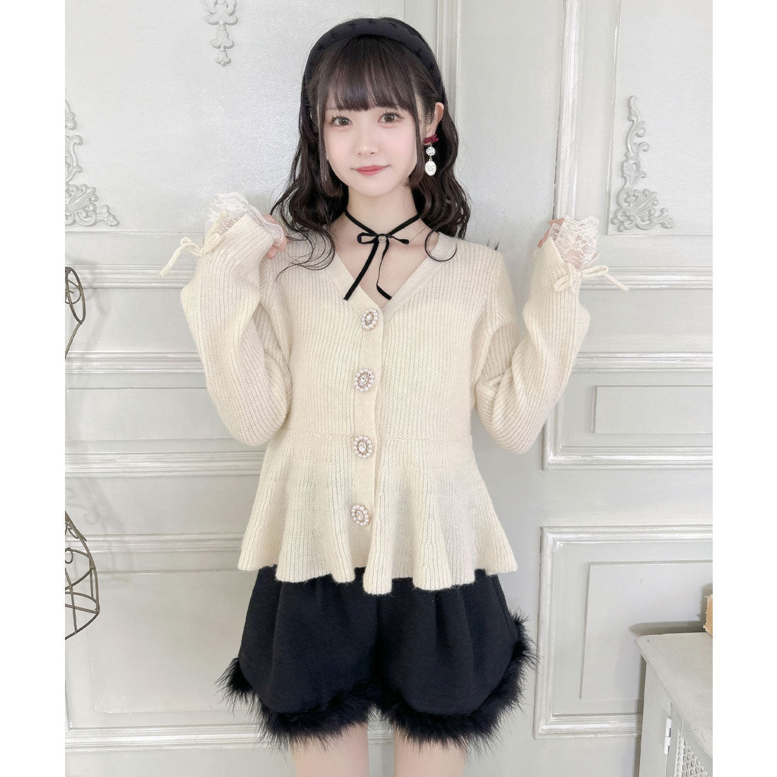 クチュールバイロジータ couture BY ROJITA ペプラムラメニットカーディガン （アイボリー） アイボリー