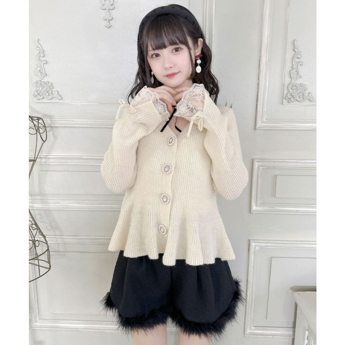 クチュールバイロジータ couture BY ROJITA ペプラムラメニットカーディガン （アイボリー） アイボリー