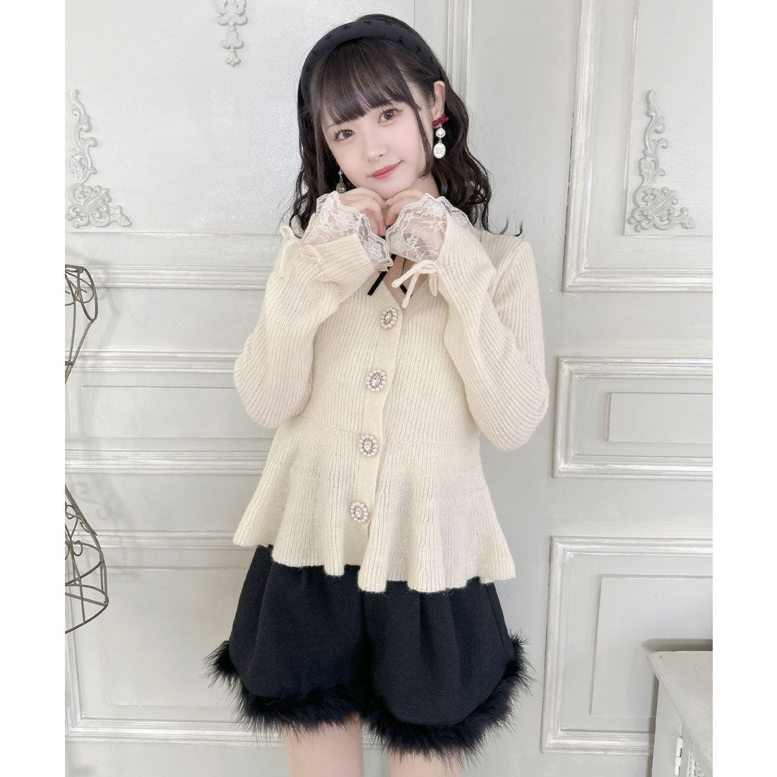 クチュールバイロジータ couture BY ROJITA ペプラムラメニットカーディガン （アイボリー） アイボリー