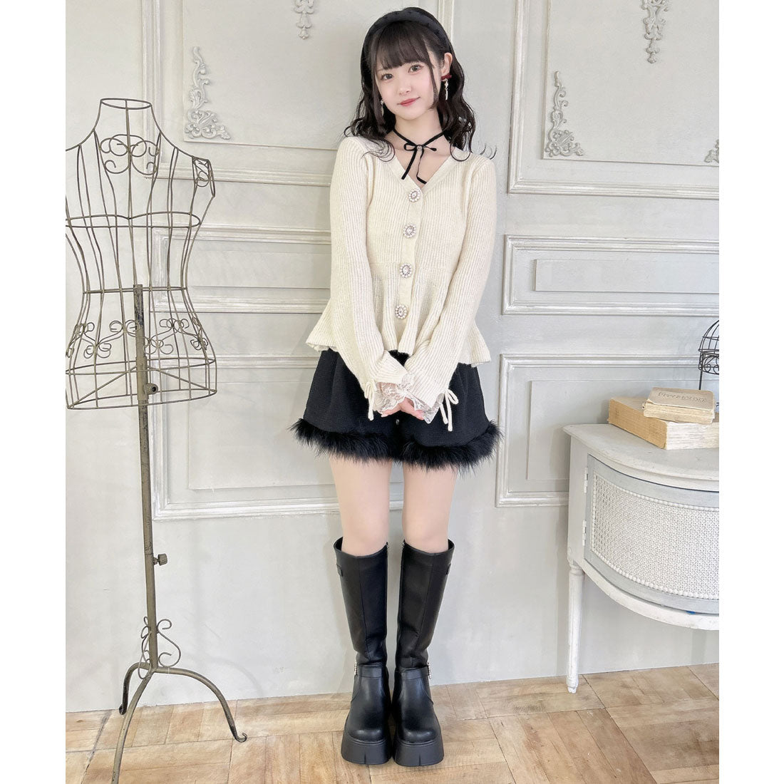 クチュールバイロジータ couture BY ROJITA ペプラムラメニットカーディガン （アイボリー） アイボリー