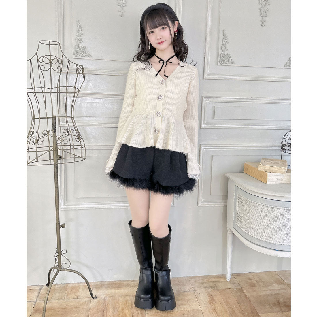 クチュールバイロジータ couture BY ROJITA ペプラムラメニットカーディガン （アイボリー） アイボリー