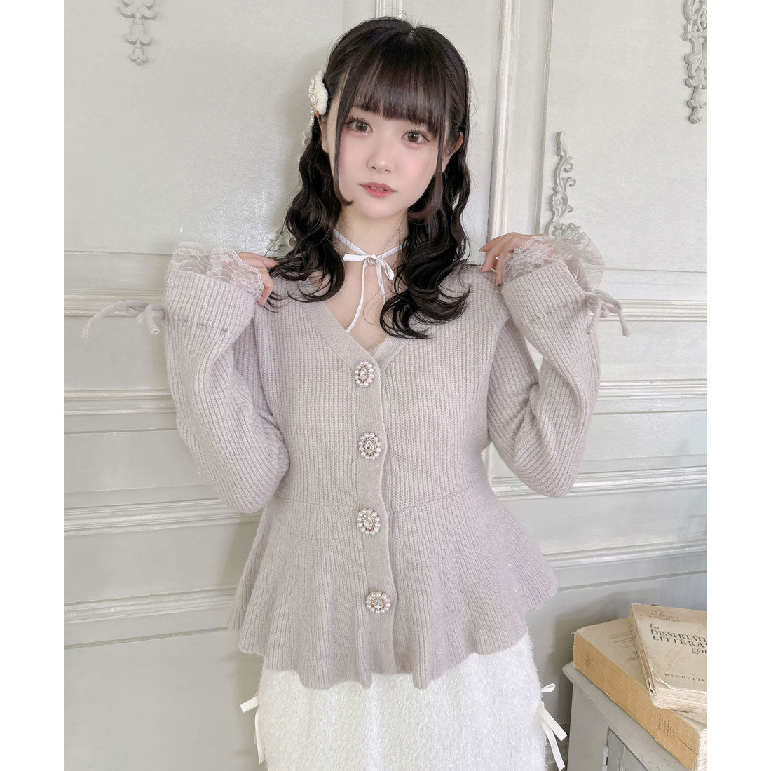 クチュールバイロジータ couture BY ROJITA ペプラムラメニットカーディガン （グレー） グレー