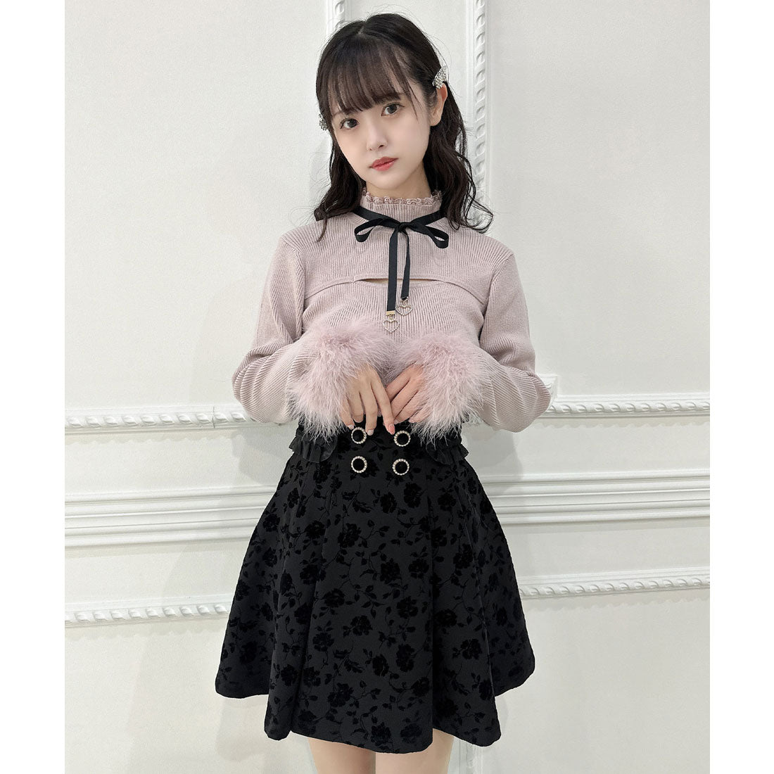 クチュールバイロジータ couture BY ROJITA 花柄フロッキーフレアスカート （ブラック） ブラック