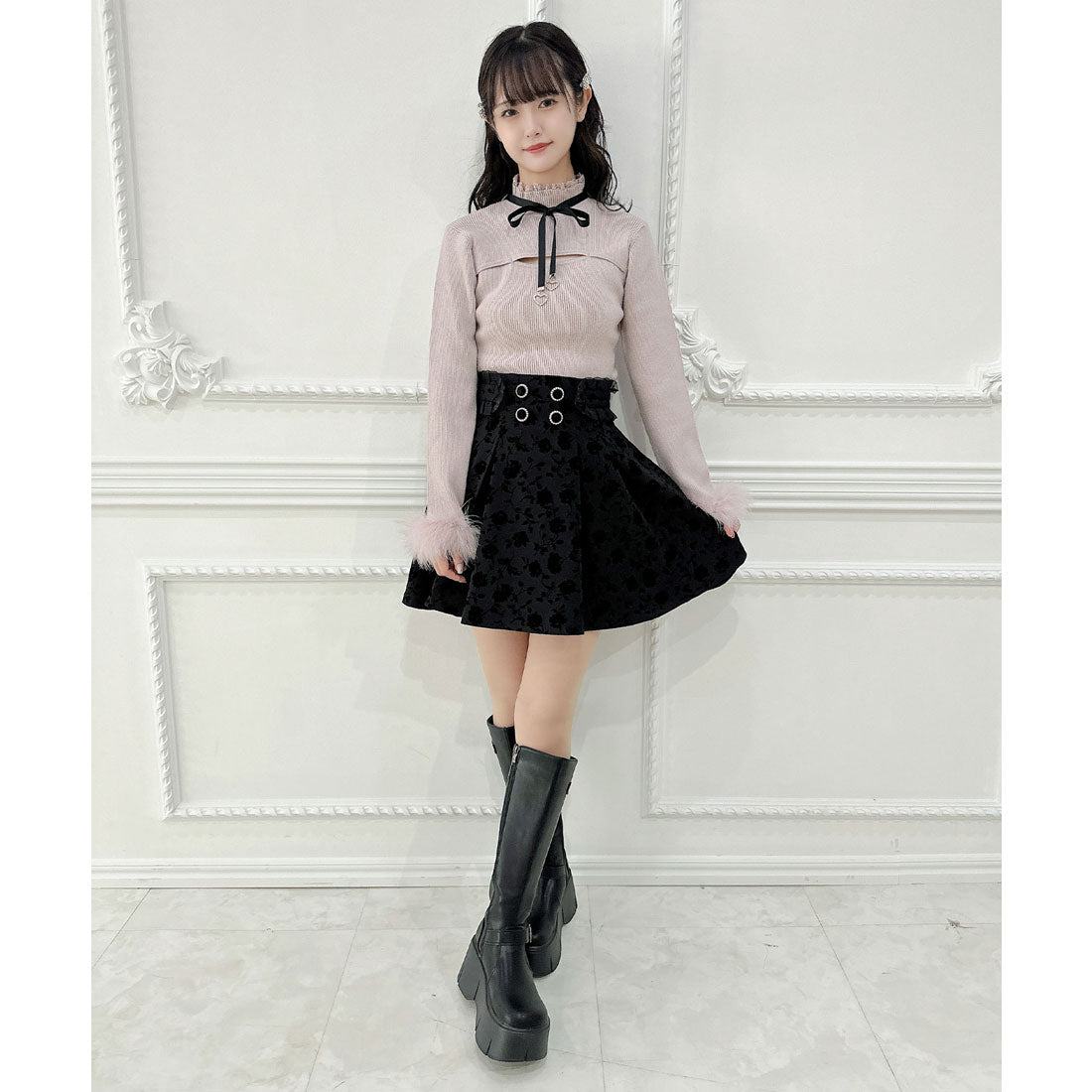 クチュールバイロジータ couture BY ROJITA 花柄フロッキーフレアスカート （ブラック） ブラック