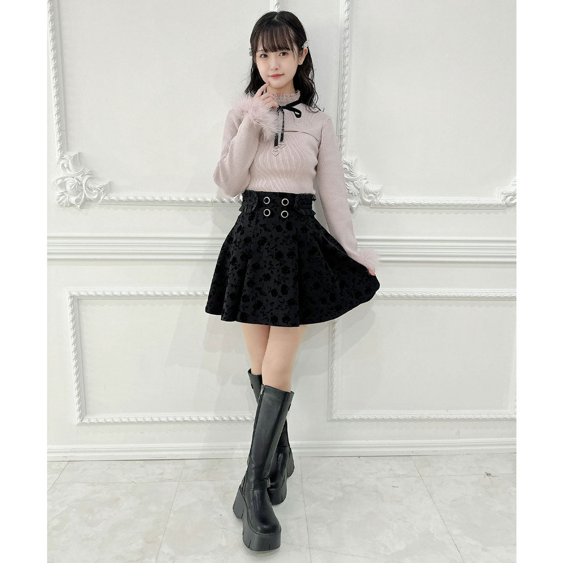クチュールバイロジータ couture BY ROJITA 花柄フロッキーフレアスカート （ブラック） ブラック