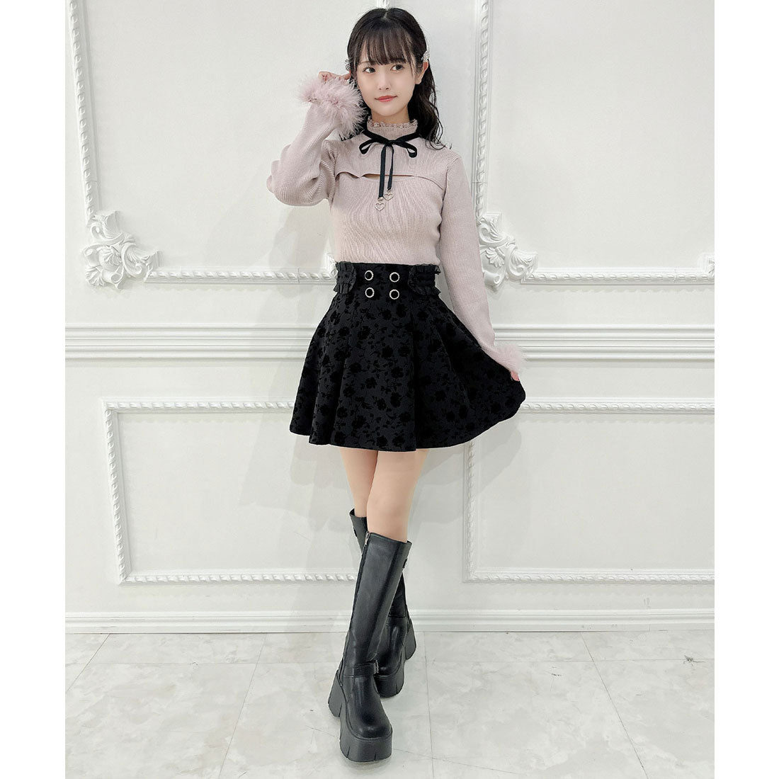 クチュールバイロジータ couture BY ROJITA 花柄フロッキーフレアスカート （ブラック） ブラック