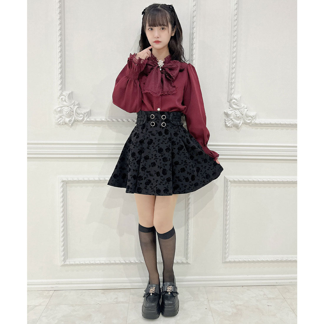 クチュールバイロジータ couture BY ROJITA 花柄フロッキーフレアスカート （ブラック） ブラック